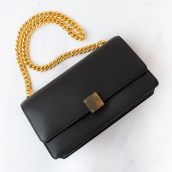 Celine Black Leather And Gold Tone Chain Strap Shoulder Bag