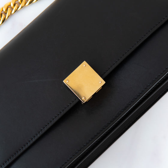 Celine Black Leather And Gold Tone Chain Strap Shoulder Bag