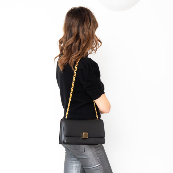 Celine Black Leather And Gold Tone Chain Strap Shoulder Bag