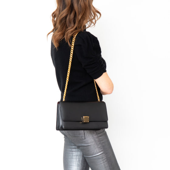 Celine Black Leather And Gold Tone Chain Strap Shoulder Bag