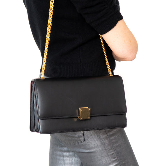 Celine Black Leather And Gold Tone Chain Strap Shoulder Bag