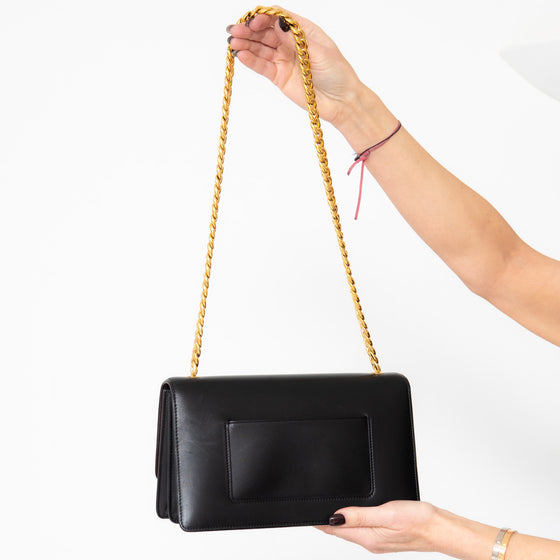 Celine Black Leather And Gold Tone Chain Strap Shoulder Bag