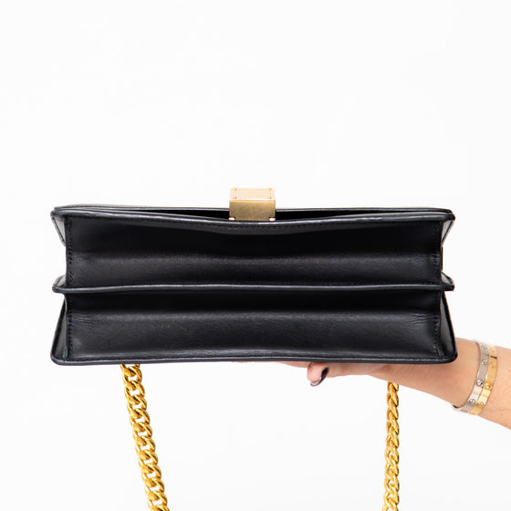 Celine Black Leather And Gold Tone Chain Strap Shoulder Bag