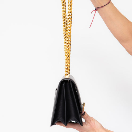 Celine Black Leather And Gold Tone Chain Strap Shoulder Bag