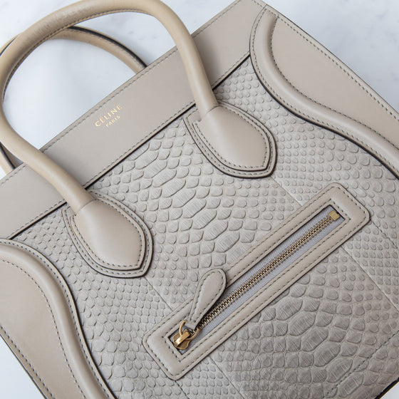 Céline Grey Python and Leather Mini Luggage Tote Bag
