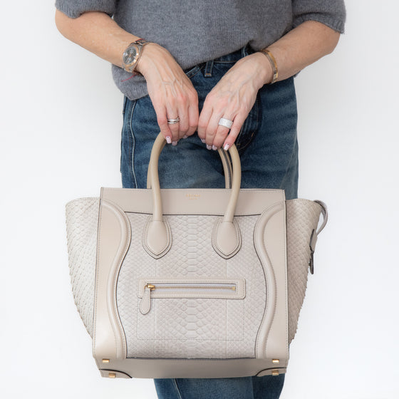 Céline Grey Python and Leather Mini Luggage Tote Bag