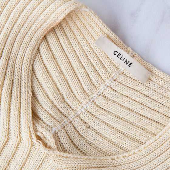 Celine Cream Ribbed Knit SleevelessTop