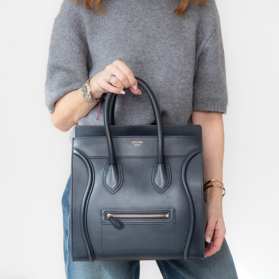 Céline Navy Blue Mini Luggage Smooth Calfskin Handbag