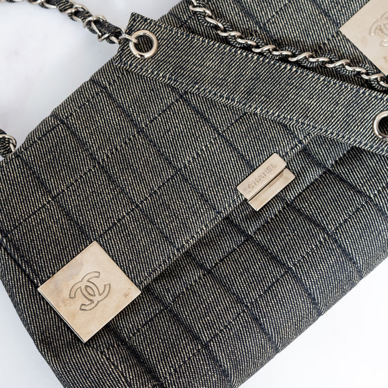 Chanel Vintage Denim Chocolate Bar Flap Bag