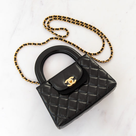 Chanel Small Kelly Shopping Bag in Black Calfskin Leather with Brushed Gold Hardware