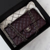 Chanel Aubergine Classic Quilted Medium Double Flap  Bag Lambskin Leather Gunmetal Tone Hardware
