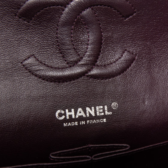 Chanel Aubergine Classic Quilted Medium Double Flap  Bag Lambskin Leather Gunmetal Tone Hardware