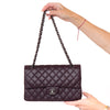 Chanel Aubergine Classic Quilted Medium Double Flap  Bag Lambskin Leather Gunmetal Tone Hardware