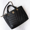 Chanel Black V Chevron Shopping Tote Bag