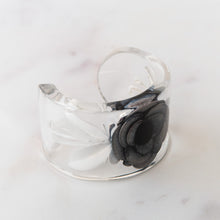  Chanel Vintage Black Camelia Resin Cuff Bangle