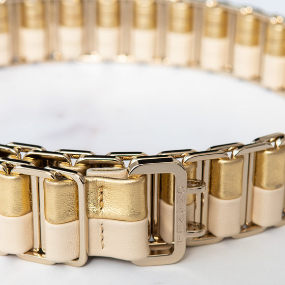 Chanel Vintage Gold Tone And Beige Lambskin Chain Belt