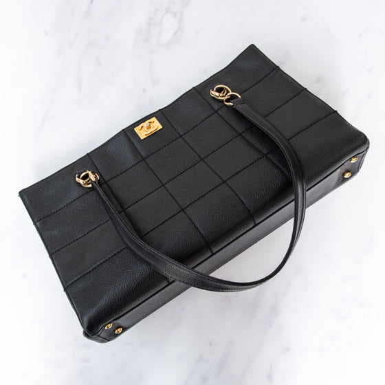 Chanel Black Caviar Leather Chocolate Bar Shoulder  Bag