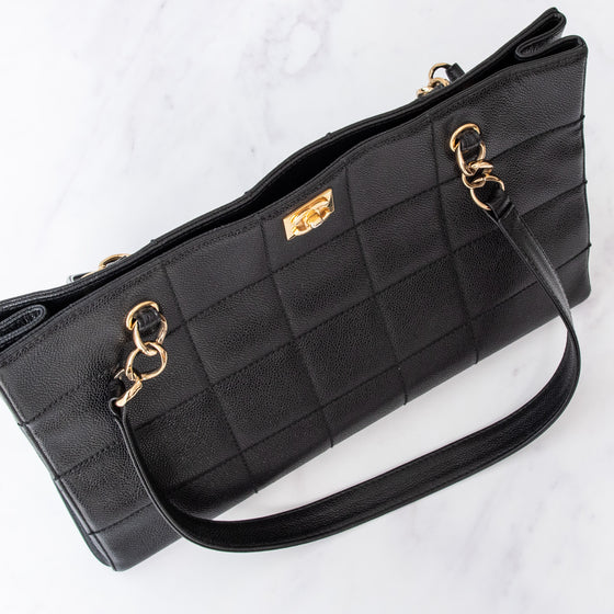Chanel Black Caviar Leather Chocolate Bar Shoulder  Bag