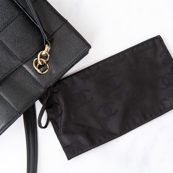 Chanel Black Caviar Leather Chocolate Bar Shoulder  Bag