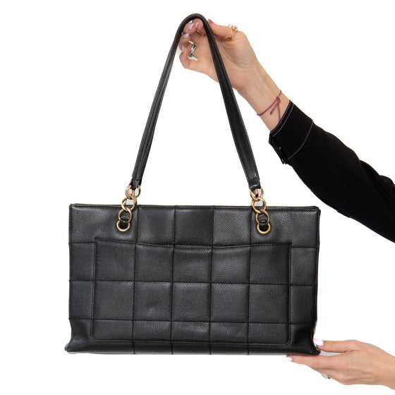 Chanel Black Caviar Leather Chocolate Bar Shoulder  Bag