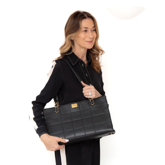 Chanel Black Caviar Leather Chocolate Bar Shoulder  Bag