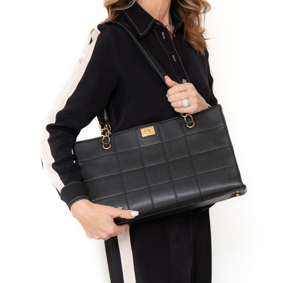 Chanel Black Caviar Leather Chocolate Bar Shoulder  Bag