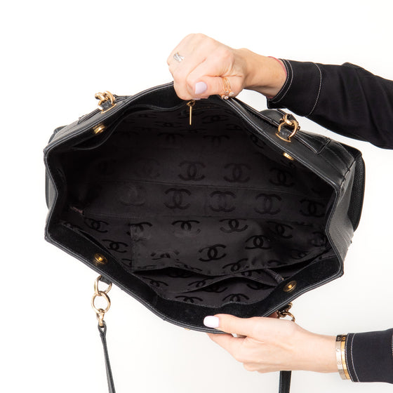 Chanel Black Caviar Leather Chocolate Bar Shoulder  Bag