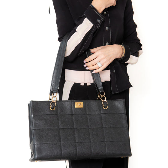 Chanel Black Caviar Leather Chocolate Bar Shoulder  Bag