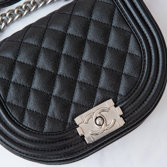 Chanel Black Caviar Quilted Small Boy Messenger Bag