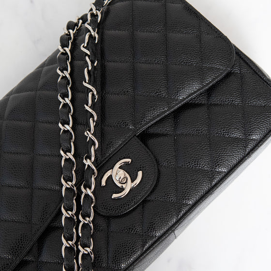 Chanel Black  Caviar Leather Jumbo Double Flap Classic Bag