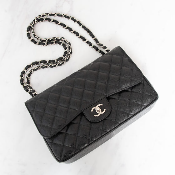 Chanel Black  Caviar Leather Jumbo Double Flap Classic Bag
