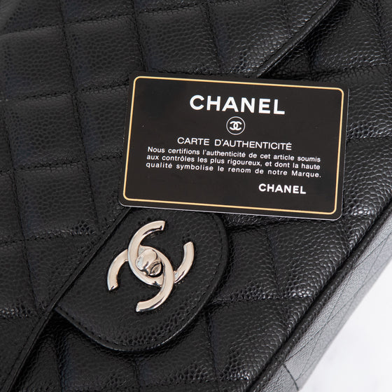 Chanel Black  Caviar Leather Jumbo Double Flap Classic Bag
