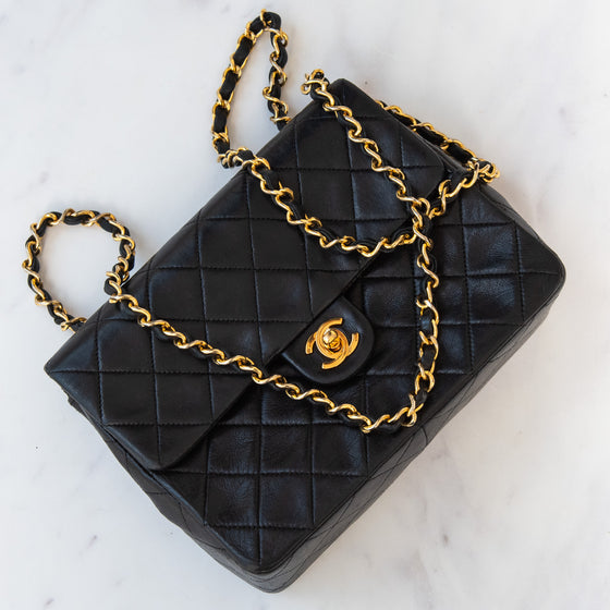 Chanel Vintage Black Leather Square Flap Bag