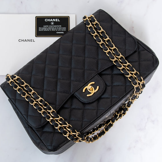 Chanel Jumbo Black Caviar Leather Double Flap Bag