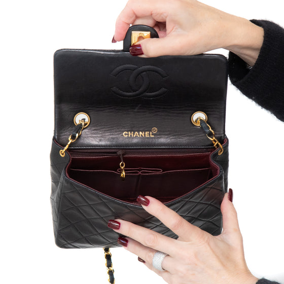 Chanel Vintage Black Leather Square Flap Bag