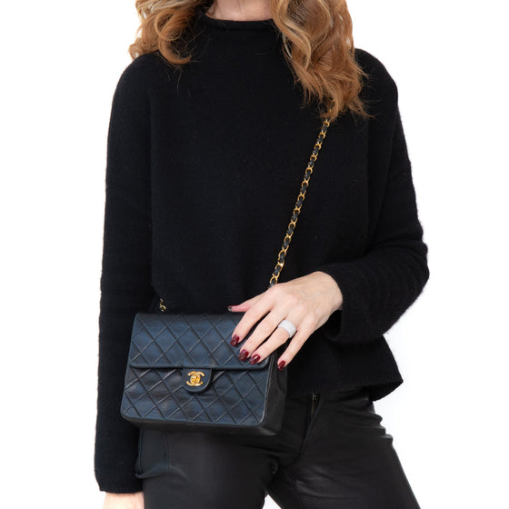 Chanel Vintage Black Leather Square Flap Bag