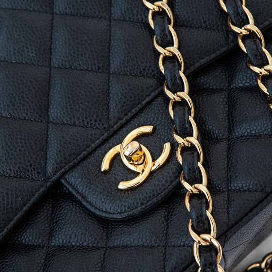 Chanel Jumbo Black Caviar Leather Double Flap Bag