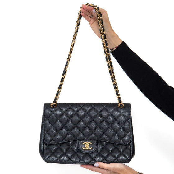 Chanel Jumbo Black Caviar Leather Double Flap Bag