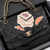 Chanel Black Vintage Applique Camelia Easy Flap Bag