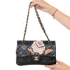 Chanel Black Vintage Applique Camelia Easy Flap Bag
