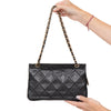 Chanel Black Vintage Applique Camelia Easy Flap Bag