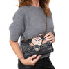 Chanel Black Vintage Applique Camelia Easy Flap Bag
