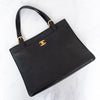 Chanel Vintage CC Black Caviar Leather Tote Bag