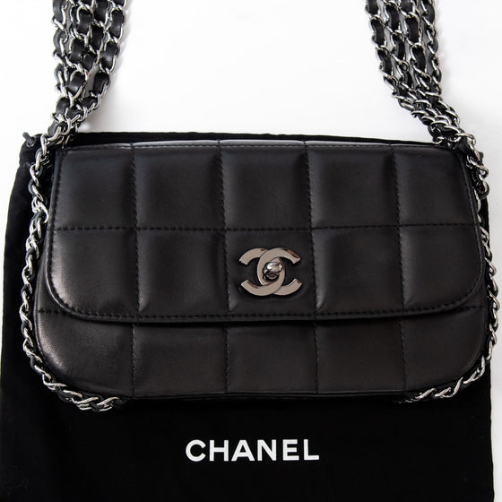 Chanel Vintage Black Multi Chain Chocolate Bar Quilted  Flap Bag