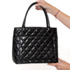Chanel Vintage Black Quilted Patent Leather  Medallion Tote Bag