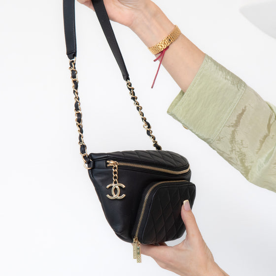 Chanel Black Caviar Quilted Business Affinity Belt Bum Bag