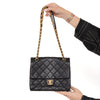 Chanel Black Chaine Lettre Quilted Leather Square Flap Bag
