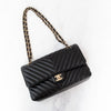Chanel Black Chevron Leather  Medium Classic Double Flap Bag