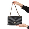 Chanel Black Chevron Leather  Medium Classic Double Flap Bag