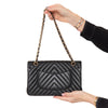 Chanel Black Chevron Leather  Medium Classic Double Flap Bag